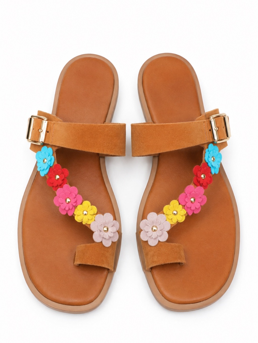 Avellini Made in Italy Tan Suede Floral Toe-Ring Sandals